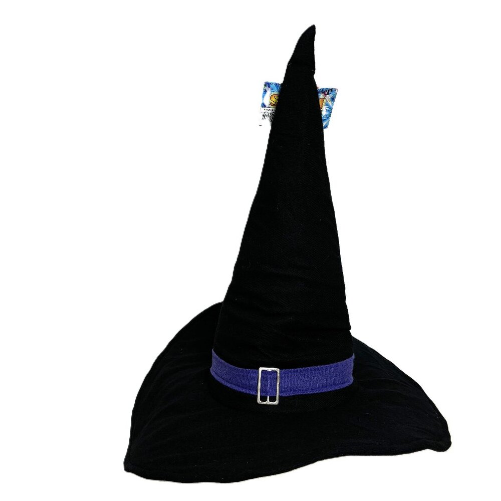 Tall 19" Black Witch Hat w/ purple band NWT NOS